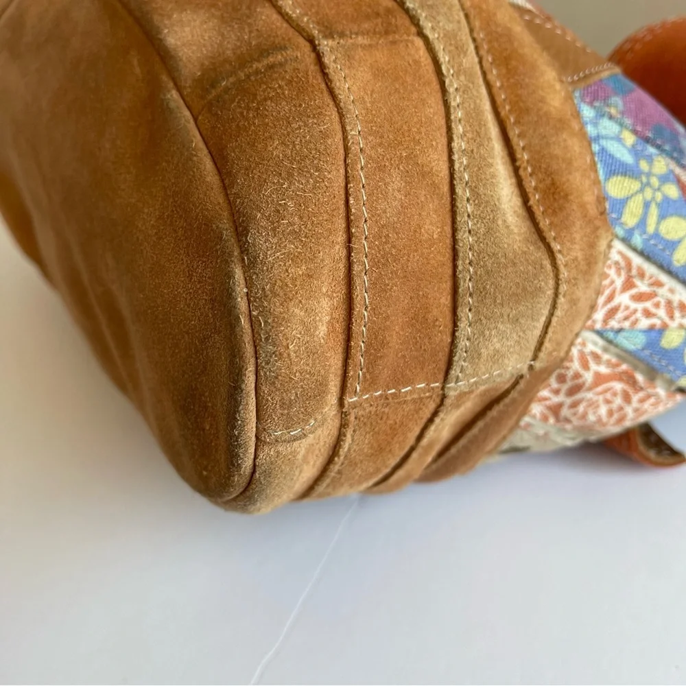 Patchwork Floral Suede & Leather Tote - Tan Multi